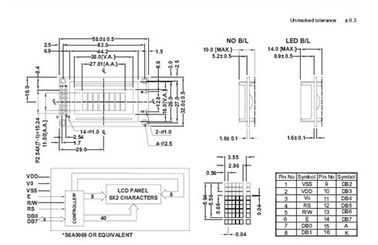 8 X 2 ग्रे मोड STN एलसीडी डिस्प्ले 6&amp;#39;Clock देखने के कोण S6A0069 नियंत्रक आईएसओ मानक
